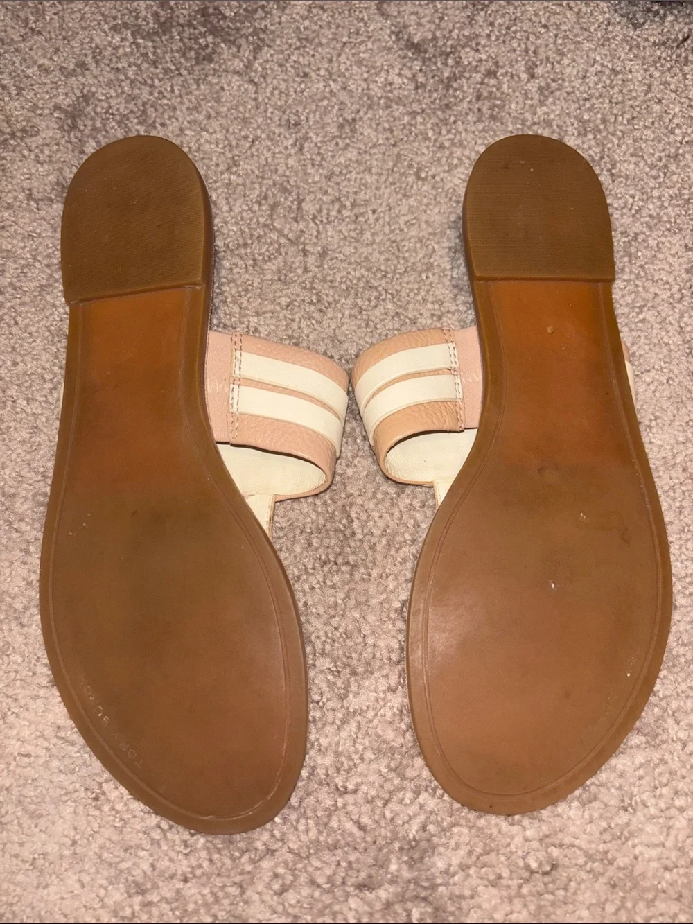 Tory Burch Tan and Cream Logo Thong Sandals